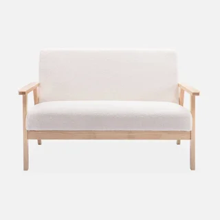 Canapé 2 places bois hévéa assise bouclette style scandinave vintage Isak
