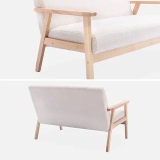 Canapé 2 places bois hévéa assise bouclette style scandinave vintage Isak