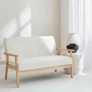 Canapé 2 places bois hévéa assise bouclette style scandinave vintage Isak