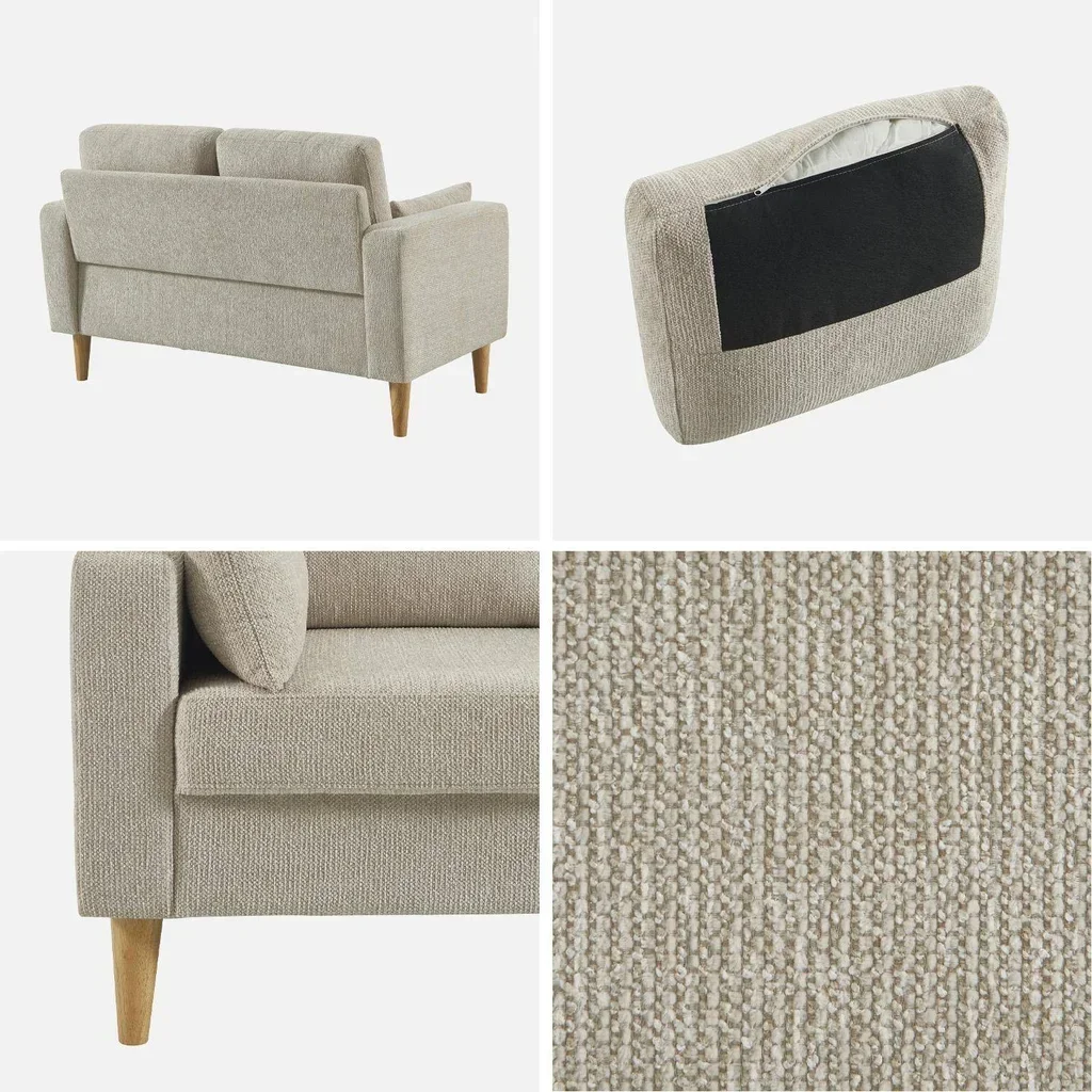 2-Sitzer Sofa Bjorn Massivholz Hevea Chenille Stoff Skandinavischer Stil Gemütliches Wohnzimmer