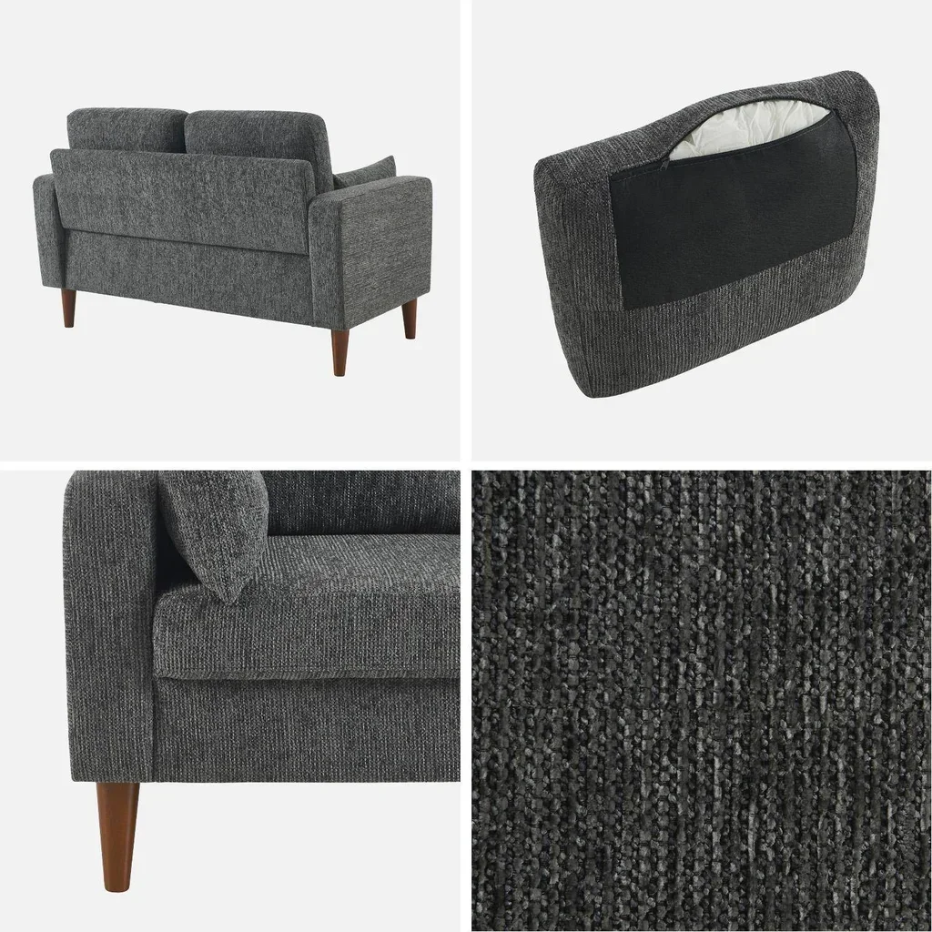 2-Sitzer Bjorn Sofa Hevea Holz Chenille Stoff Skandinavisch
