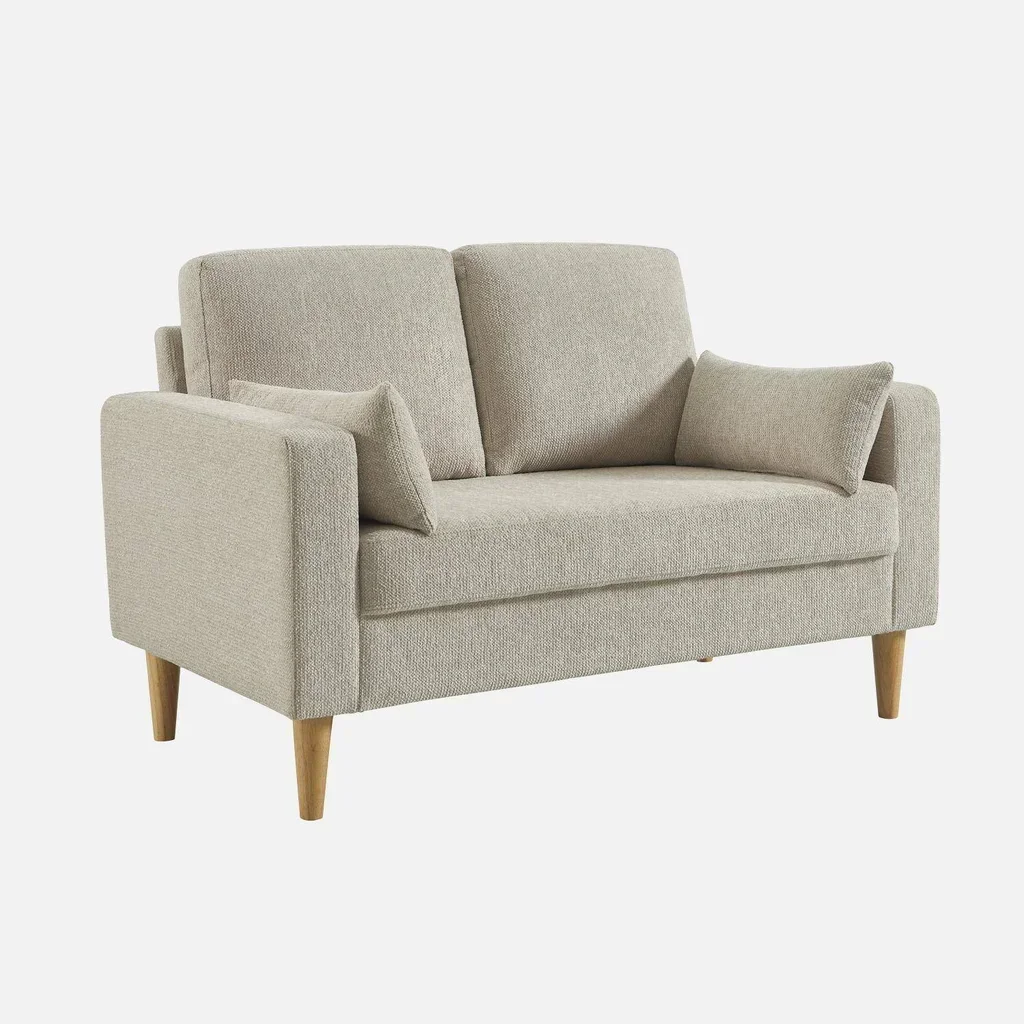 Canapé 2 places Bjorn bois hévéa tissu chenille scandinave confort