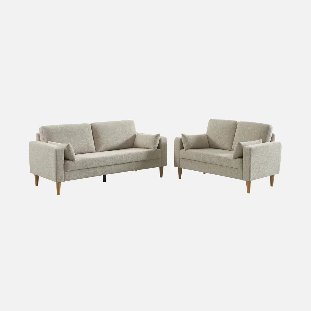 2-Sitzer Sofa Bjorn Massivholz Hevea Chenille Stoff Skandinavischer Stil Gemütliches Wohnzimmer