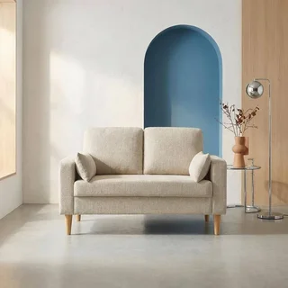 2-Sitzer Sofa Bjorn Massivholz Hevea Chenille Stoff Skandinavischer Stil Gemütliches Wohnzimmer