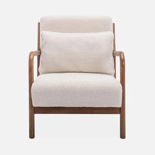 2-Sitzer Sofa und skandinavischer Sessel Massivholz Hevea Nussbaum Boucle Stoff Lorens