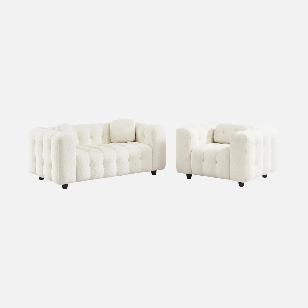 Sofá 2 Plazas Capitoné Tela Bouclé Texturizado Diseño Contemporáneo