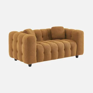 Sofá capitoné moderno de 2 plazas en tela bouclé texturizada beige