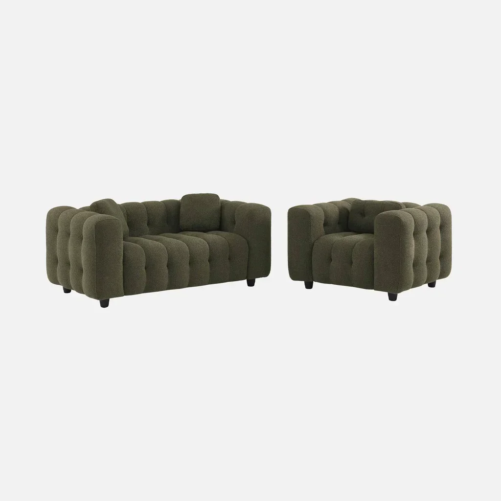 Sofá 2 Plazas Capitoné Tela Bouclé Texturizado Diseño Contemporáneo