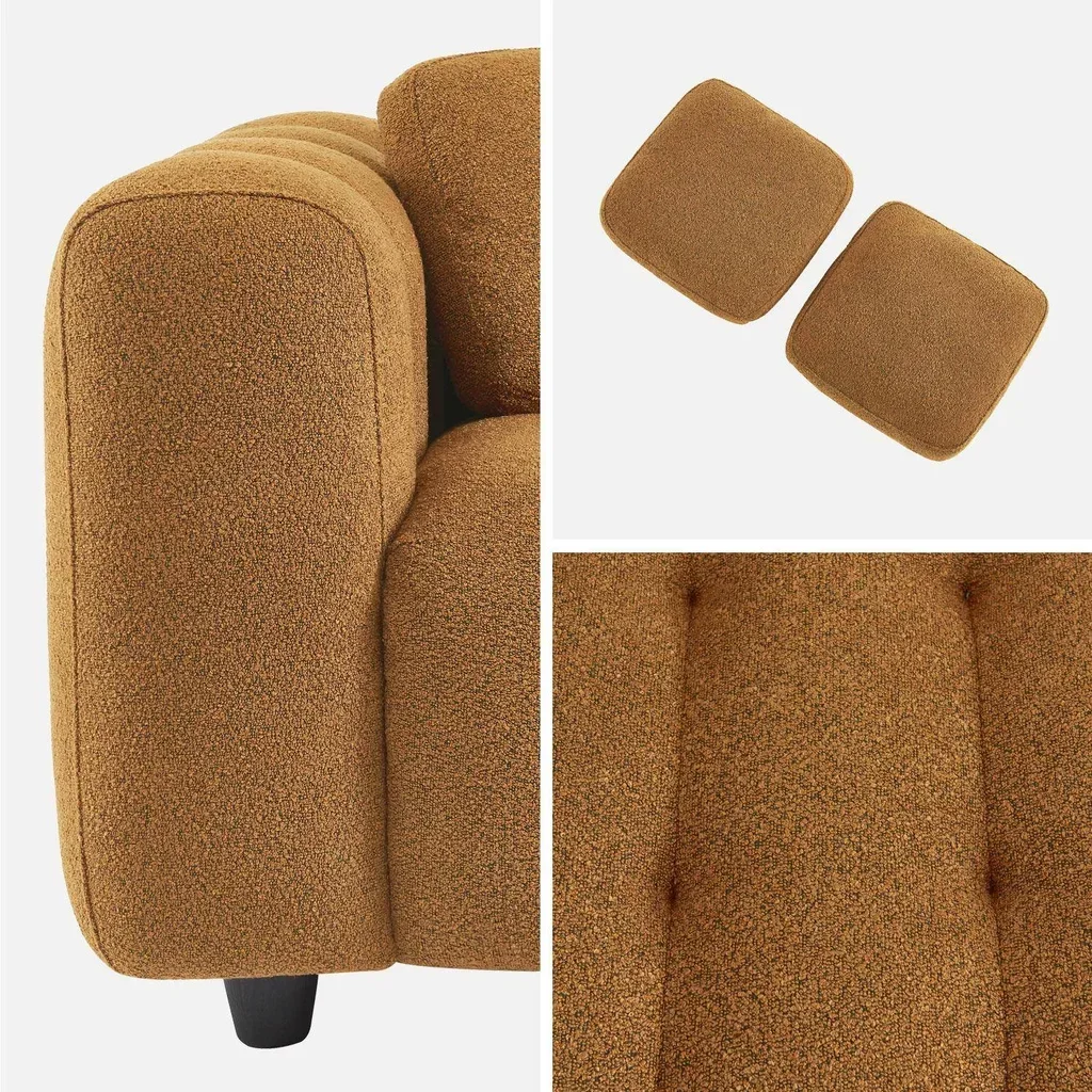 Sofá capitoné moderno de 2 plazas en tela bouclé texturizada beige