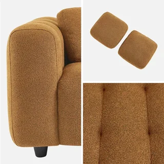 Sofá capitoné moderno de 2 plazas en tela bouclé texturizada beige