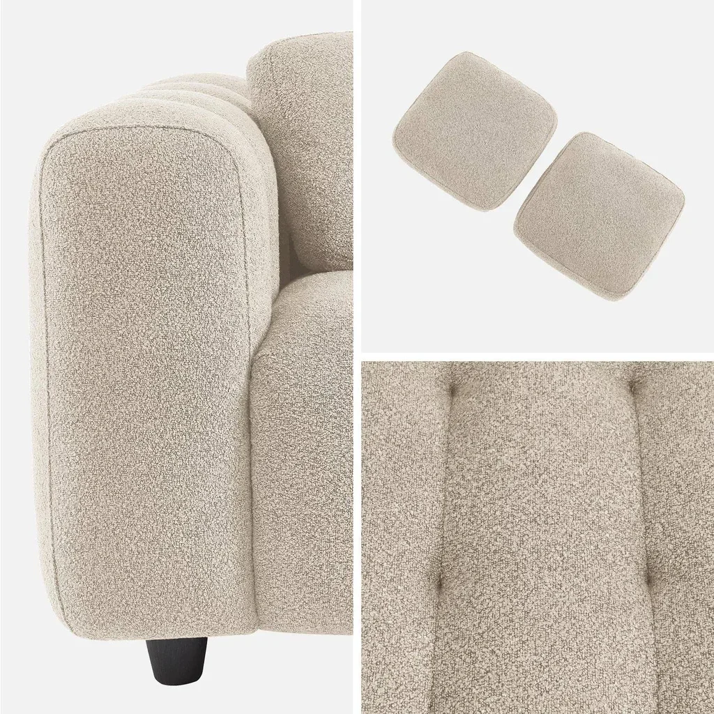 Sofá 2 plazas tela bouclé capitoné texturado diseño contemporáneo