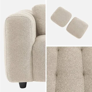 Sofá 2 plazas tela bouclé capitoné texturado diseño contemporáneo