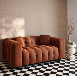 Sofá 2 plazas tela bouclé capitonado efecto texturizado diseño contemporáneo