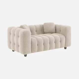Sofá 2 plazas tela bouclé capitoné texturado diseño contemporáneo