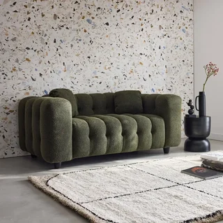 Sofá 2 Plazas Capitoné Tela Bouclé Texturizado Diseño Contemporáneo