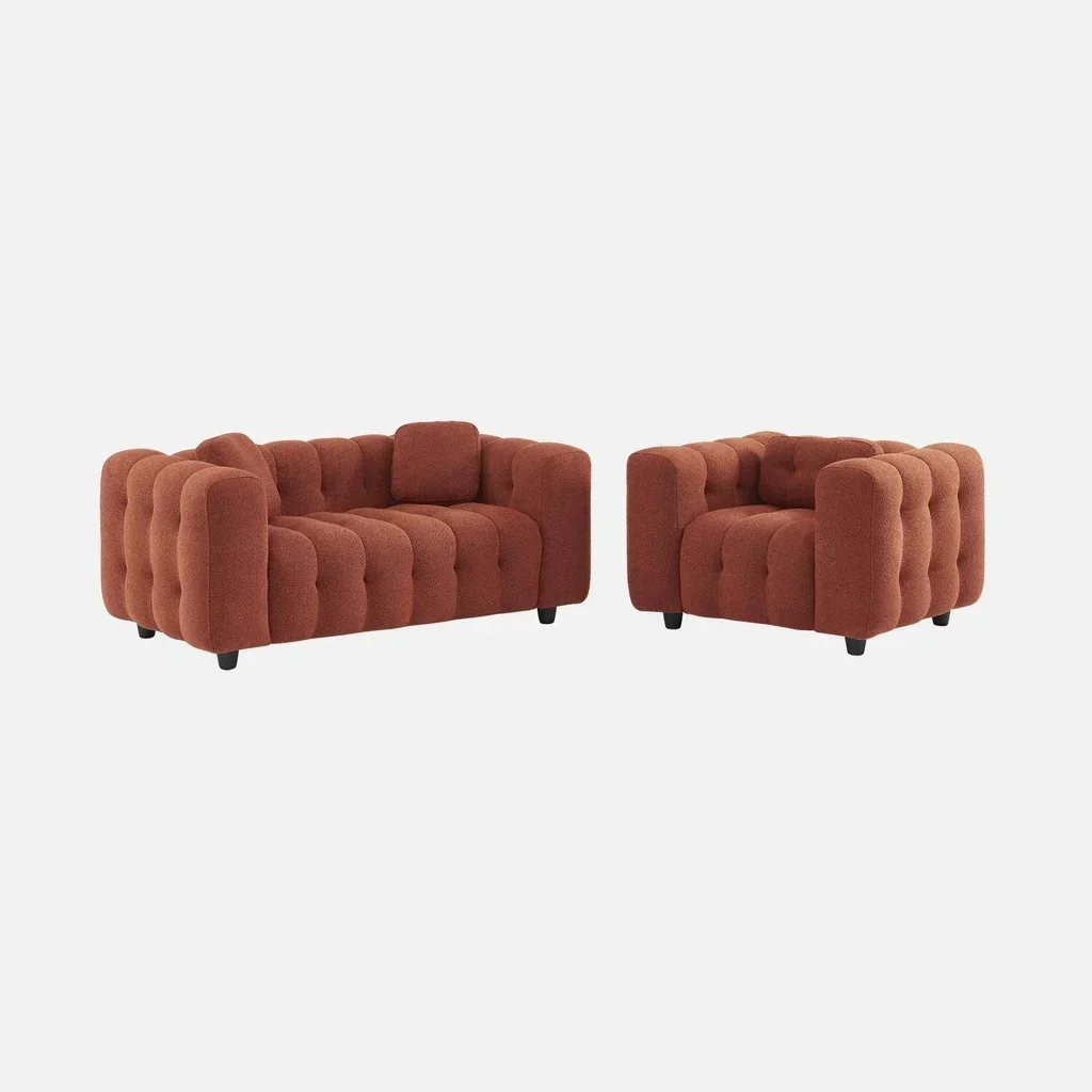 Sofá 2 plazas tela bouclé capitonado efecto texturizado diseño contemporáneo