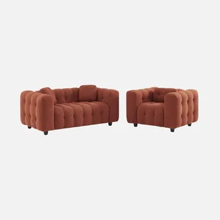Sofá 2 plazas tela bouclé capitonado efecto texturizado diseño contemporáneo