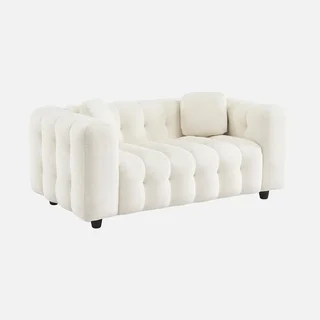 Sofá 2 Plazas Capitoné Tela Bouclé Texturizado Diseño Contemporáneo