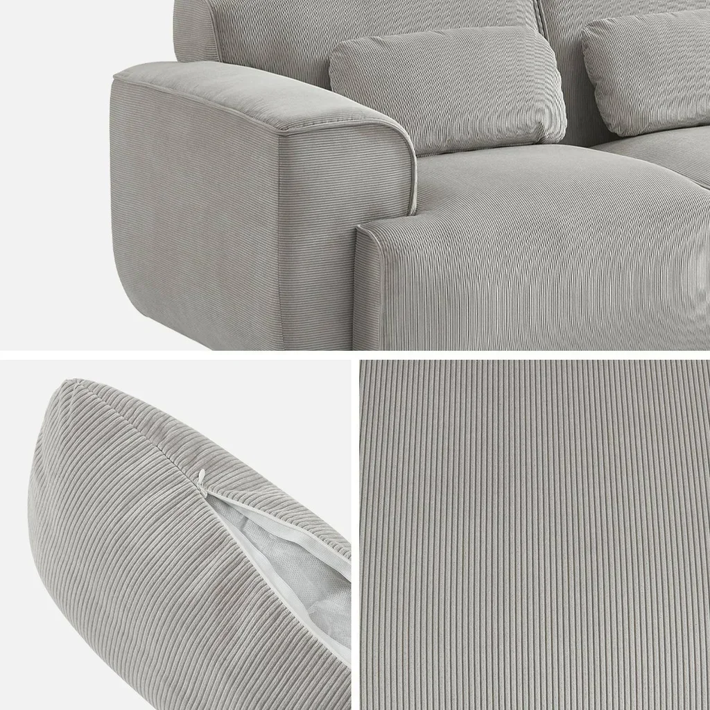 Canapé 2 places velours côtelé Wallas gris élégant et confortable salon
