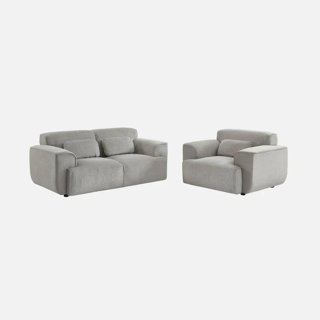 Canapé 2 places velours côtelé Wallas gris élégant et confortable salon