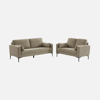 2-Sitzer Sofa Cremefarben Cord Samt Schwarze Metallbeine Modernes Wohnzimmer