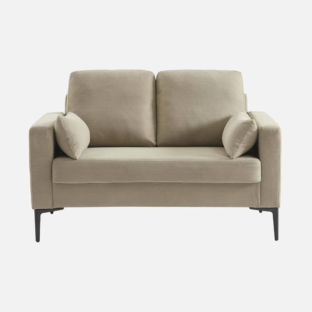 2-Sitzer Sofa Cremefarben Cord Samt Schwarze Metallbeine Modernes Wohnzimmer