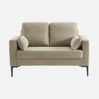 2-Sitzer Sofa Cremefarben Cord Samt Schwarze Metallbeine Modernes Wohnzimmer