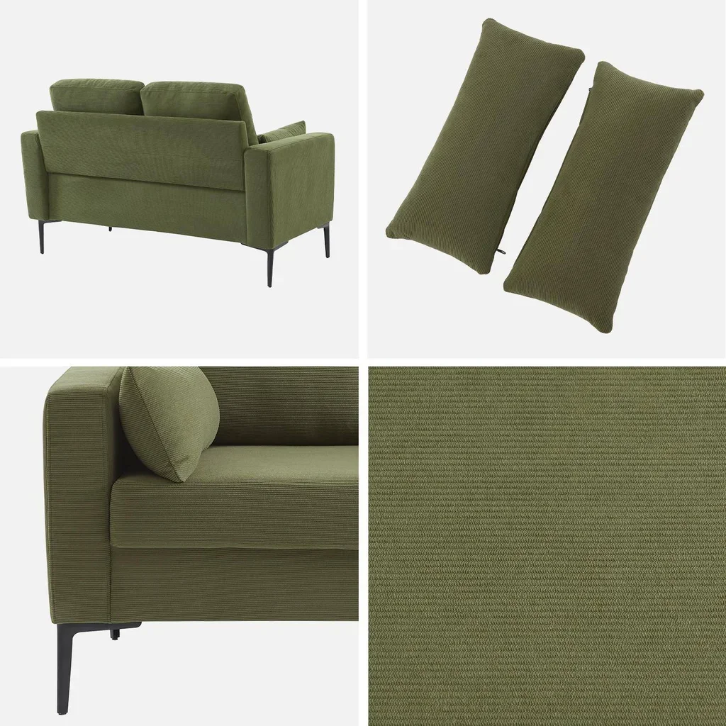 2-Sitzer Sofa Beige Cord Samt Schwarze Metallfüße Bjorn