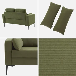 2-Sitzer Sofa Beige Cord Samt Schwarze Metallfüße Bjorn