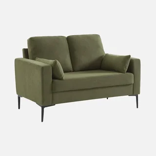 2-Sitzer Sofa Beige Cord Samt Schwarze Metallfüße Bjorn