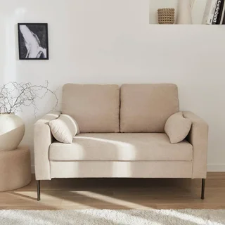 2-Sitzer Cord-Samt Sofa beige Bjorn schwarze Metallfüße
