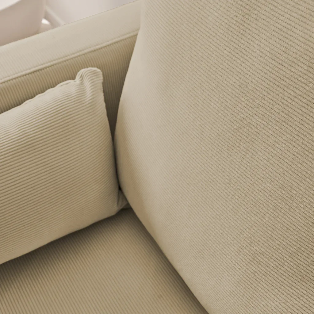 2-Sitzer Sofa Cremefarben Cord Samt Schwarze Metallbeine Modernes Wohnzimmer