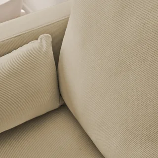 2-Sitzer Sofa Cremefarben Cord Samt Schwarze Metallbeine Modernes Wohnzimmer
