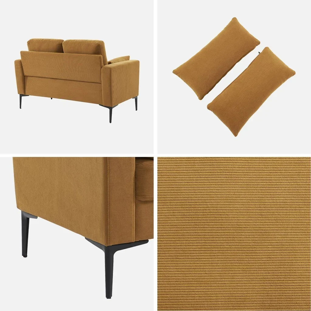 2-Sitzer Sofa Bjorn Beige Cord Samt Minimalistisches Design Metallfüße