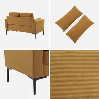 2-Sitzer Sofa Bjorn Beige Cord Samt Minimalistisches Design Metallfüße