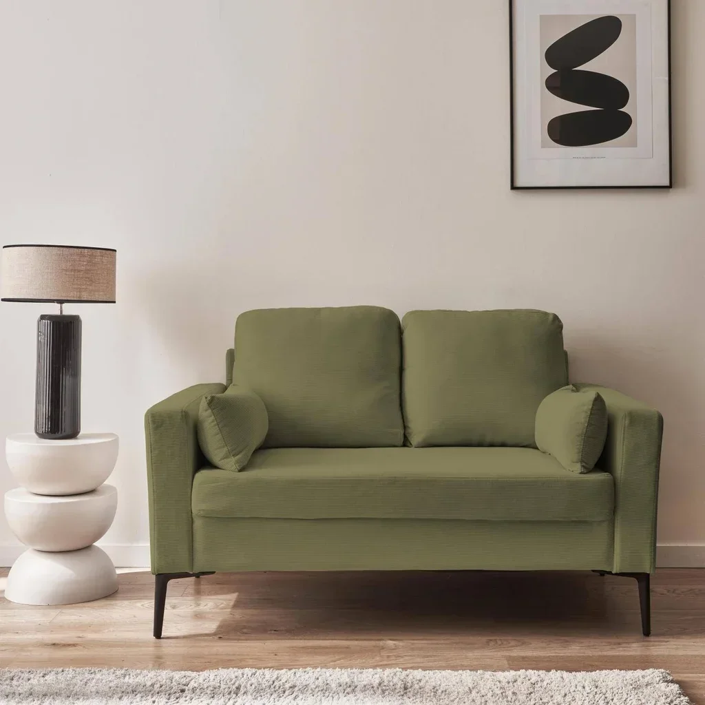 2-Sitzer Sofa Beige Cord Samt Schwarze Metallfüße Bjorn