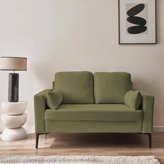 2-Sitzer Sofa Beige Cord Samt Schwarze Metallfüße Bjorn