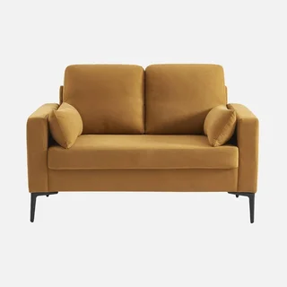 2-Sitzer Sofa Bjorn Beige Cord Samt Minimalistisches Design Metallfüße