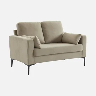 2-Sitzer Sofa Cremefarben Cord Samt Schwarze Metallbeine Modernes Wohnzimmer