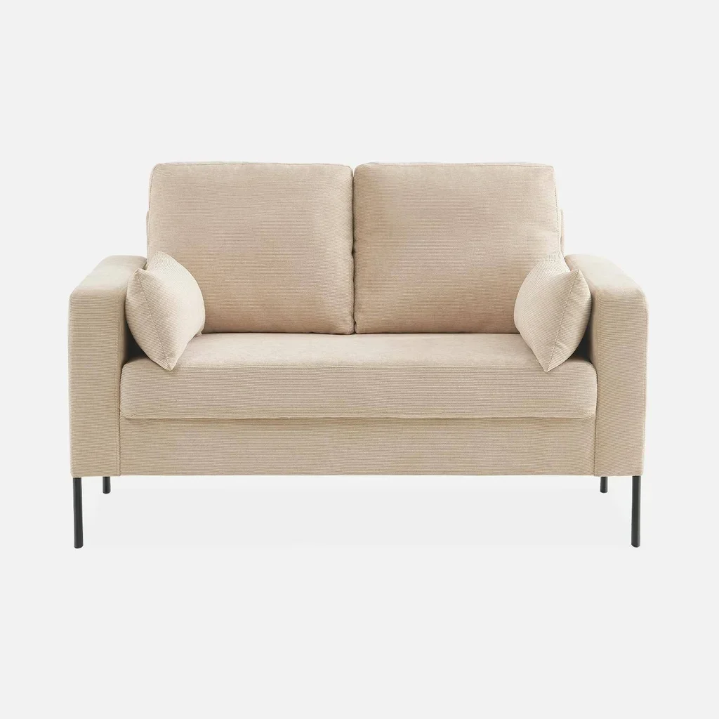 2-Sitzer Cord-Samt Sofa beige Bjorn schwarze Metallfüße