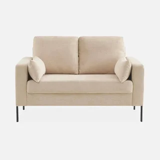 2-Sitzer Cord-Samt Sofa beige Bjorn schwarze Metallfüße