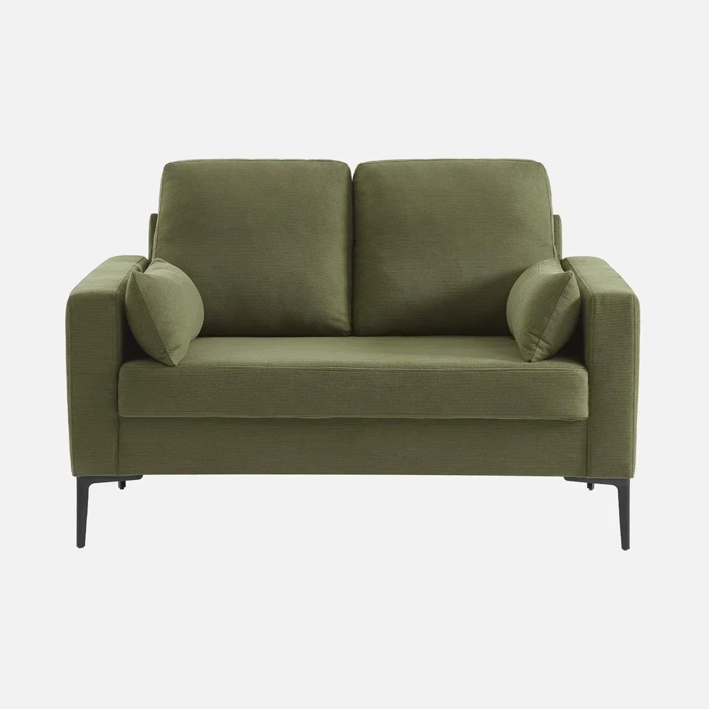 2-Sitzer Sofa Beige Cord Samt Schwarze Metallfüße Bjorn