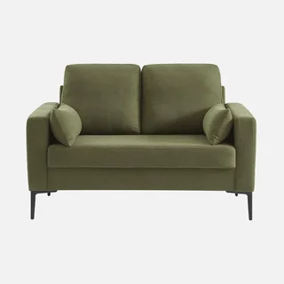 2-Sitzer Sofa Beige Cord Samt Schwarze Metallfüße Bjorn