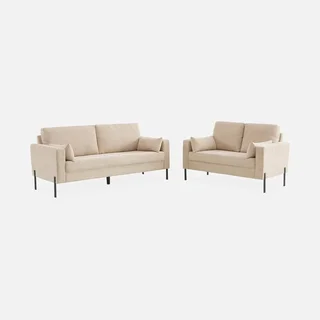 2-Sitzer Cord-Samt Sofa beige Bjorn schwarze Metallfüße