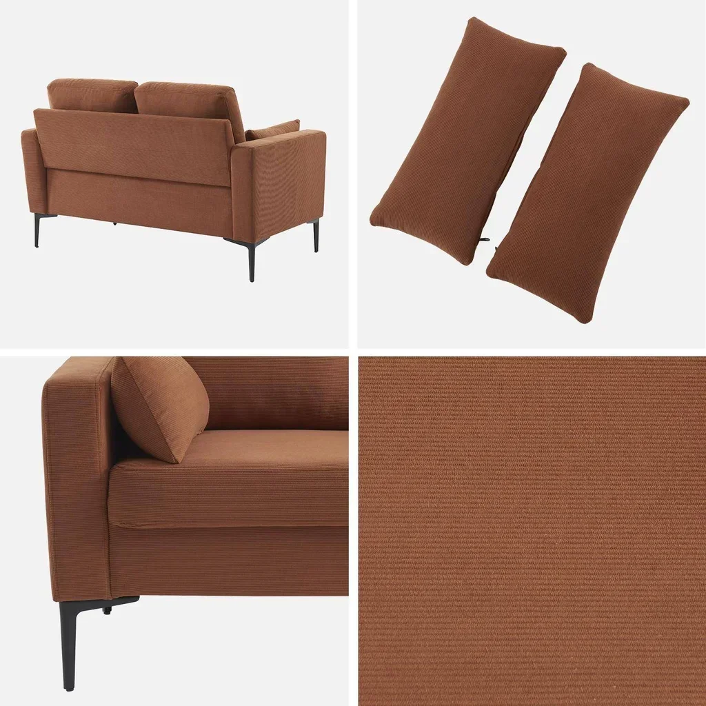 2-Sitzer Sofa Beige Cord Samt mit Metallbeinen Skandinavisches Design