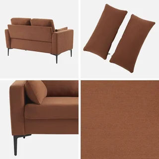 2-Sitzer Sofa Beige Cord Samt mit Metallbeinen Skandinavisches Design