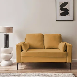 2-Sitzer Sofa Bjorn Beige Cord Samt Minimalistisches Design Metallfüße