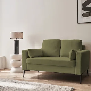 2-Sitzer Sofa Beige Cord Samt Schwarze Metallfüße Bjorn