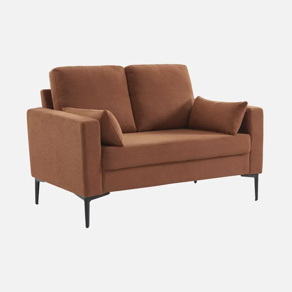 2-Sitzer Sofa Beige Cord Samt mit Metallbeinen Skandinavisches Design