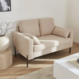 2-Sitzer Cord-Samt Sofa beige Bjorn schwarze Metallfüße